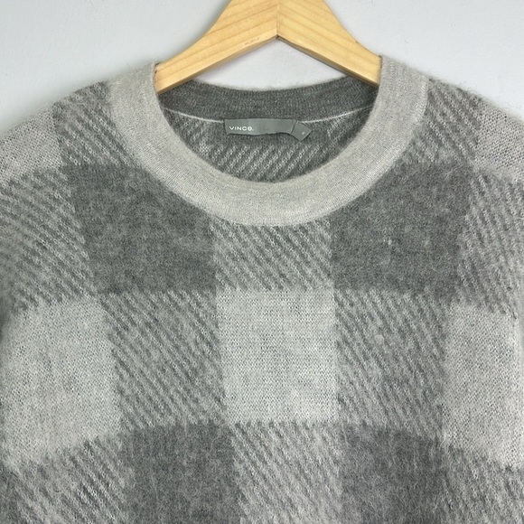 Vince Gray Plaid Alpaca Mohair Blend Crewneck Slouchy Sweater Size XS Cozy Fall - Picture 6 of 16